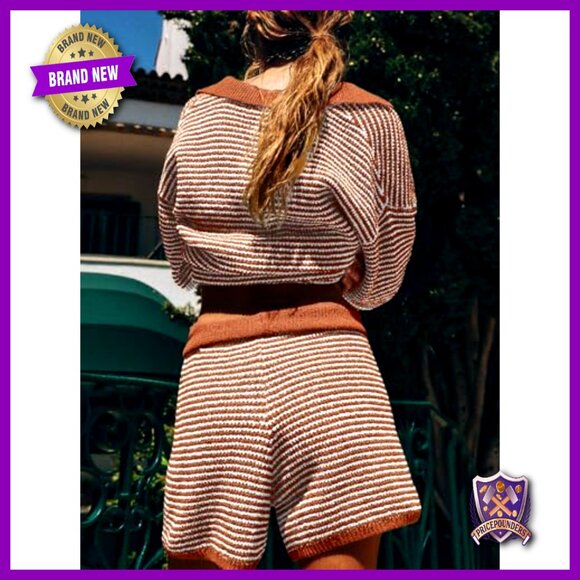 Oversized 3/4 Sleeve V-Neck Sweater Set with High Waisted Shorts Lounge Outfit - Picture 3 of 7